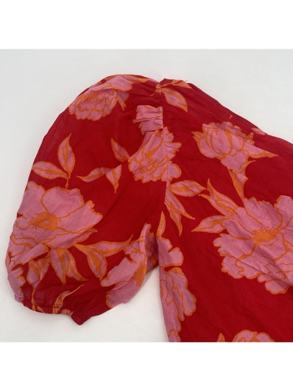 Vestique Size M Red Bryce One Shoulder Top Puff Sleeve Bow Tie Wrap Olivaceous - Picture 3 of 11